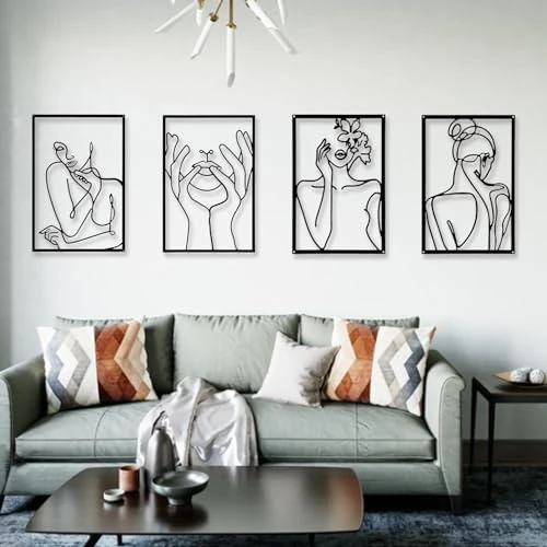 Offerta a tempo: 4 Pezzi 43x30cm Decorazione Da Parete Metallo Decorazione Da Parete Per Soggiorno Arte Da Parete Astratta Minimalista Moderna Donna Per Cucina Bagno Soggiorno - 17% da 35.99 € a 29.99 €