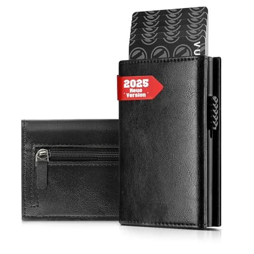 IceReco Men's Leather Wallet with Coin Pocket and RFID Protection - Card Holder Small/Mini - Slim Wallet - Coin Purse, Black