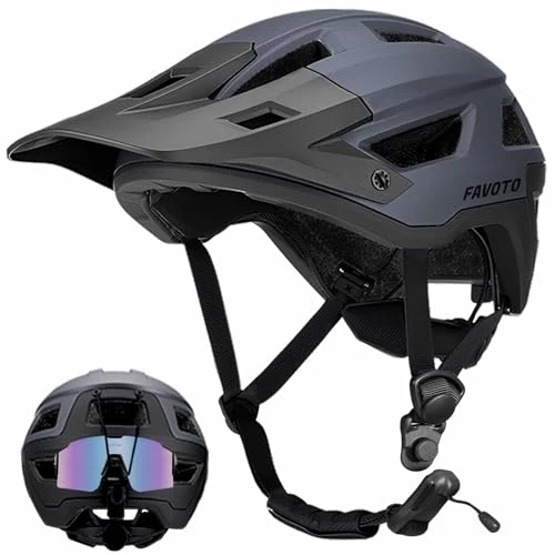 Favoto Offroad-fietshelm – dubbele Inmould-technologie, mountainbike-helm, licht, met vizier voor volwassenen, CE-gecertificeerd, L, 59-61 cm, verstelbaar, titanium