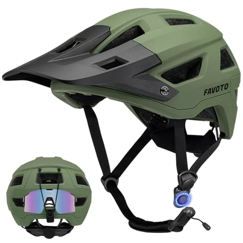 Offerta a tempo: Favoto Casco da Bicicletta Mountain con Visiera - Tecnologia Double Inmould Caschi MTB Ciclismo Leggero per Adulti Certificato CE L 59-61cm Regolabile Verde Militare - 19% da 45.99 € a 37.14 €