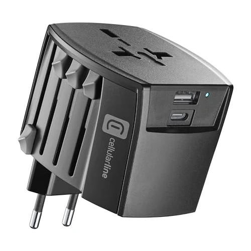 Offerta a tempo: cellularline - Adattatore da viaggio multispina - Porta USB 18W – Porta USB-C 20W - Tensione d’ingresso: 100-240V - Potenza: max 240V-600W – Ingresso: EU/UK/AUS/USA - Uscita: EU/UK/AUS/USA - Nero - 0.00% da 6.99 € a 6.99 €