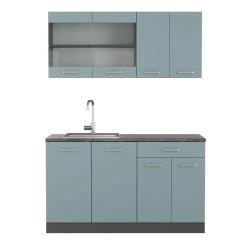 Vicco Single kitchen Raul, Blue-Grey/Anthracite, 140 cm without worktop