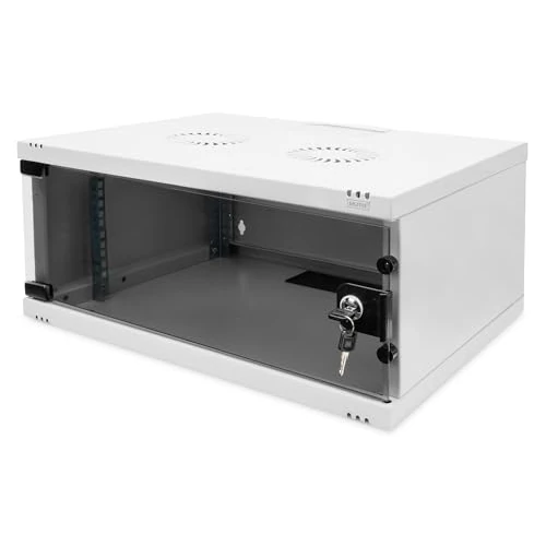 DIGITUS Armadio di rete - Rack 19 pollici 4 U - non montato - montaggio a parete - profondità 400 mm - Capacità di carico 60 kg - porta in vetro - serie SOHO - grigio