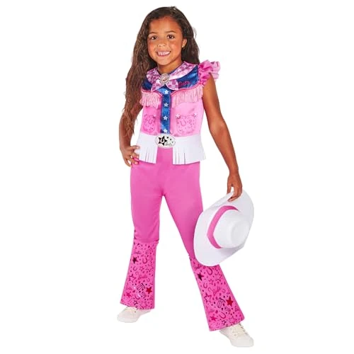 Rubies Disfraz Barbie Cowboy Clásico para niñas y niños, Jumpsuit impreso digitalmente en color rosa con sombrero, Oficial Barbie Mattel para Carnaval, Halloween, Cumpleaños, Navidad