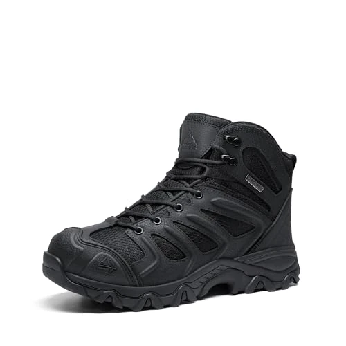 NORTIV 8 Mens Hiking Boots Waterproof Outdoor Trekking Boots, All black, 12 UK