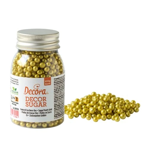 Offerta a tempo: Decora 2081151 Confezione Da 100 G Perle Di Zucchero Oro 5 Mm - 30% da 6.45 € a 4.49 €