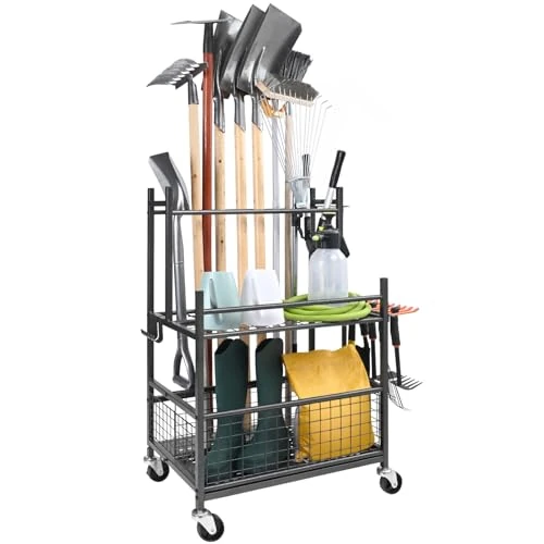 Oferta limitada: VEVOR Organizador para Herramientas de Garaje 16 Ranuras con Ganchos Soporte para Herramientas de Jardín de Metal con Ruedas para Organización de Herramientas, Rastrillos, Escobas de Mango Largo de 76.99 € a 64.90 € (ahorro 16%)