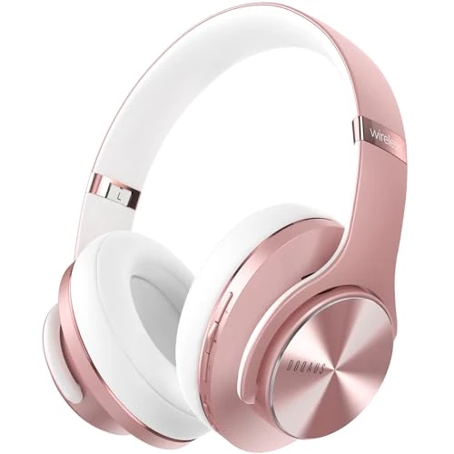 Offerta a tempo: DOQAUS Cuffie Bluetooth Over Ear, [fino a 90 ore] Cuffie senza fili con 3 modalità EQ, HiFi Stereo Pieghevole Cuffie con Microfono, Auricolari morbidi per iPhone/ipad/Android/Laptop Rose Gold - 27% da 41.99 € a 30.85 €
