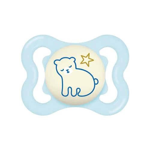 MAM Supreme Night świecący silikonowy smoczek, z etui na smoczek, 2-6 miesięcy, niebieski
