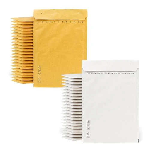 Buste imbottite, buste imbottite per spedizioni, buste a bolle color Kraft e bianco, sacchetti per spedizioni di pacchetti di varie dimensioni, buste di spedizione · m-office (220 x 340 mm, 50 pezzi)