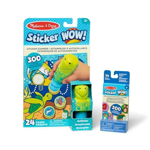 Melissa & Doug Sticker Wow Zeeschildpaddenpakket: 24-zijdig activiteitenblok, stickerstempel, 500 stickers, verzamelfiguur en fidget-speelgoed voor kunst