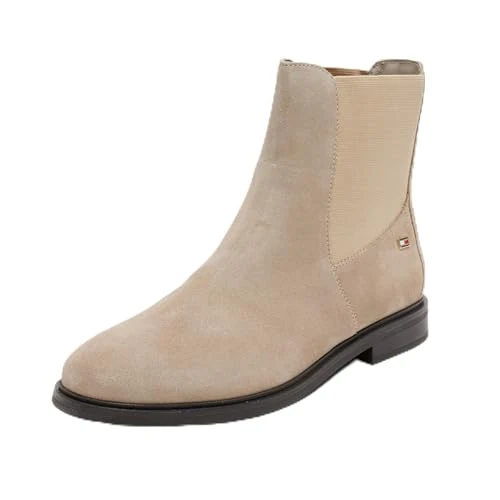 Tommy Hilfiger Suède Chelsea Boots met vlag voor, Beige, 38 EU