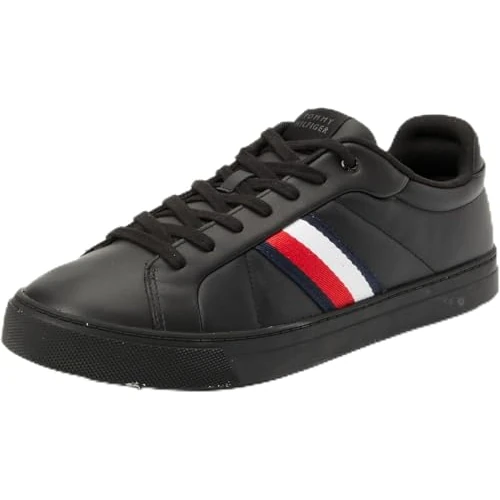 Offerta a tempo: Tommy Hilfiger Uomo Sneakers Icon Court Stripes Profilo Basso, Nero (Black), 40 - 50% da 99.90 € a 49.60 €