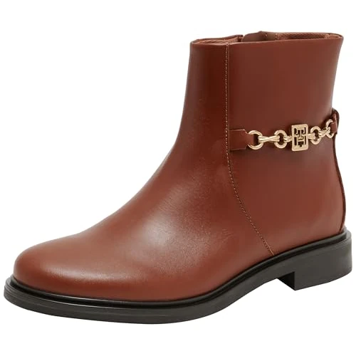 Tommy Hilfiger Women’s Chain Leather Boots, Brown (Cognac Brown), 4