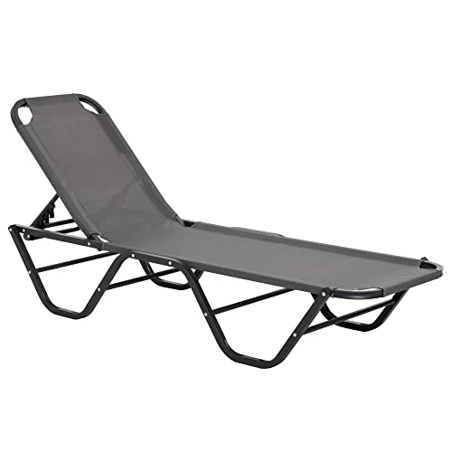 Outsunny Tumbona de aluminio, tumbona de jardín con respaldo reclinable a 5 niveles, 163 x 58,5 x 91 cm, gris