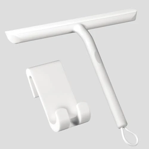 Offerta a tempo: Vinabo Tergivetro per Doccia,Lavavetri Doccia Senza Perforazione,Tira Acqua da Doccia con Gancio,Pulisci Vetro Doccia Anima Acciaio Inox per Finestre,Specchi,Bagno Pulire Superfici Lisce-21cm,Bianco - 5% da 10.99 € a 10.44 €