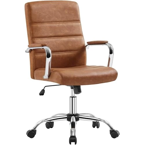 Offerta a tempo: Yaheetech Sedia/Poltroncina Ufficio Scrivania Ergonomica Ecopelle Girevole Reclinabile Imbottita con Rotelle e Braccioli Altezza Regolabile Portata 130 kg Marrone Retro - 19% da 89.99 € a 72.66 €