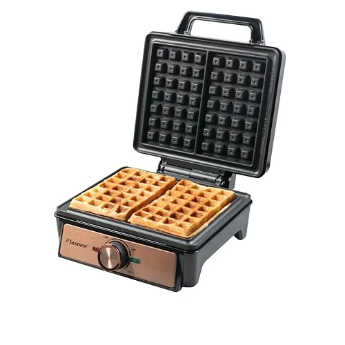 Bestron Gaufrier pour gaufres belges, Gaufrier de Bruxelles pour deux gaufres épaisses, avec revêtement antiadhésif & poignée Cool Touch, Copper Collection, Couleur: Cuivre