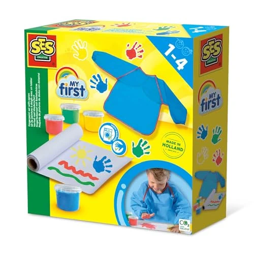 SES Creative Il mio primo - Il mio primo kit per dipingere con le dita con grembiule, Diverse Farben