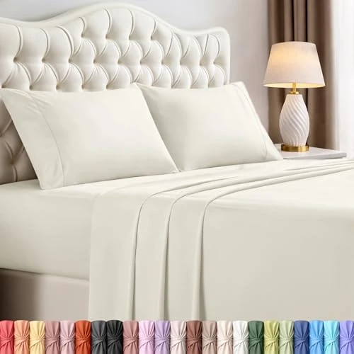 Offerta a tempo: Utopia Bedding, set di lenzuola per letto matrimoniale, 4 pezzi, in microfibra spazzolata, resistenti al restringimento e allo scolorimento, facili da pulire (avorio) - 43% da 35.59 € a 20.11 €