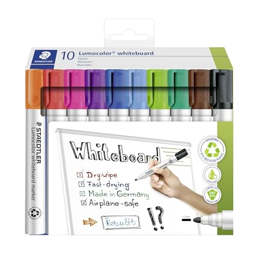 Limited-time offer: STAEDTLER 351 C10 Lumocolor Whiteboard Marker, Bullet Tip 2.0mm Line Width - Assorted Colours (Card Pack of 10) from 12.00 £ to 12.00 £ (save 0.00%)