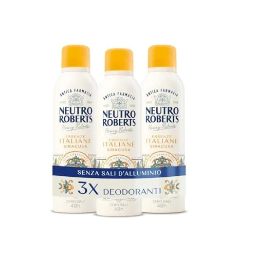 Offerta a tempo: Neutro Roberts, Kit Deodoranti Spray Essenze Italiane Dolomiti, Siracusa e Firenze, Senza Sali di Alluminio, Zero Macchie, Con Puro Olio di Glicerina, Deodorante Donna e Uomo, 48h - 3 Pezzi da 200 ml - 40% da 14.99 € a 8.99 €