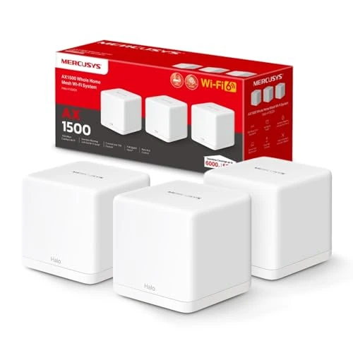 MERCUSYS TP-Link Halo H1500X (3-opakowany) 6-oczkowy Router AX1500Mbps, Zasi?g 550 m², Siatka WiFi, Dwuzakresowy, Wzmacniacz, 3 Porty Gigabit, Sterowanie Rodzicielskie