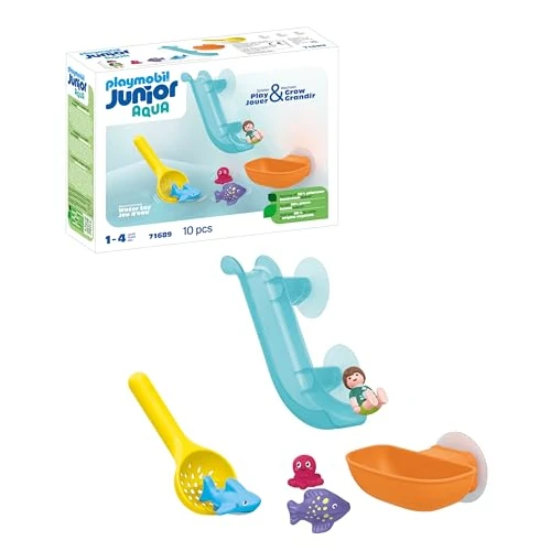 Offerta a tempo: PLAYMOBIL Junior AQUA 71689 Scivolo d'acqua e animali marini, inclusi squaletto e un polpo, giocattolo sostenibile realizzato in plastica a base vegetale, per bambini dai 12 mesi in su - 14% da 16.99 € a 14.62 €