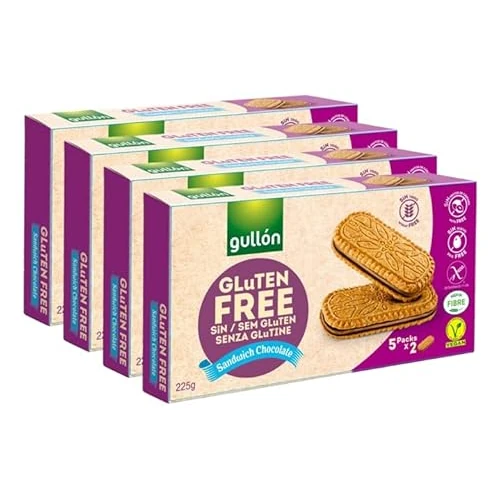 Gullon Sandwich Chocolate Biscotti con Avena e Ripieno di Crema al Gusto Cioccolato Senza Glutine Vegan - 225g [4 Confezioni]