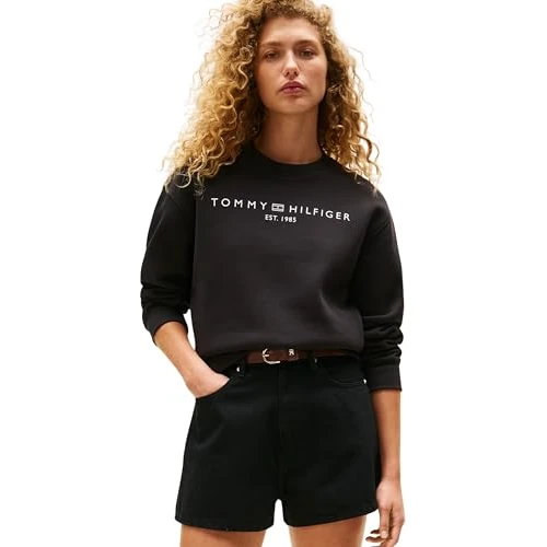 Tommy Hilfiger Damen Mdrn Reg Corp Logo C-nk Swtshrt Ww0ww39791 Sweatshirts, Schwarz (Black), S