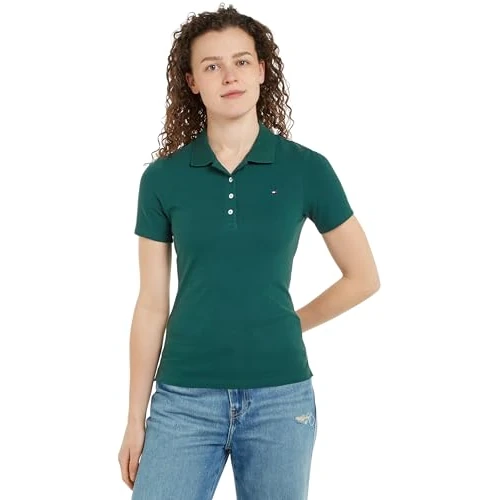 Tommy Hilfiger Women's Short Sleeve Slim Fit Polo Shirt, Green (Ornamental Green), S