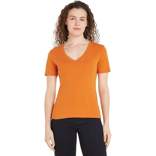 Zeitlich begrenztes Angebot: Tommy Hilfiger Damen T-Shirt Kurzarm New Slim Cody mit V-Ausschnitt, Orange (Autumn Orange), S von 49.90 € auf 26.91 € (46% Rabatt)