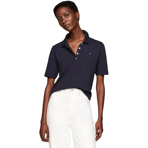 Tommy Hilfiger Women's Regular Fit Short Sleeve Polo Shirt, Blue (Desert Sky), XXS