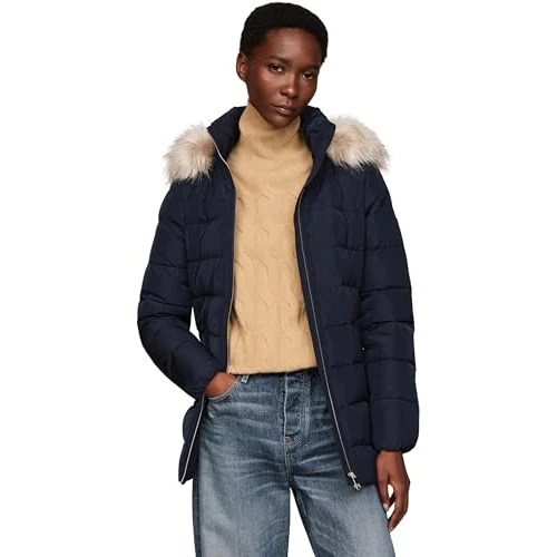 Oferta limitada: Tommy Hilfiger Cazadora acolchada Mujer Heritage Down Tyra Jacket With Fur larga, Azul (Desert Sky), XS de 171.43 € a 34.30 € (ahorro 80%)