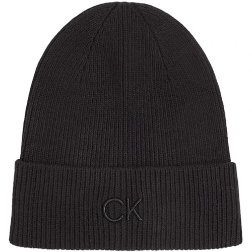 Calvin Klein Bonnet Femme Embroidery Fine Rib Beanie Chaud, Noir (CK Black), Taille Unique