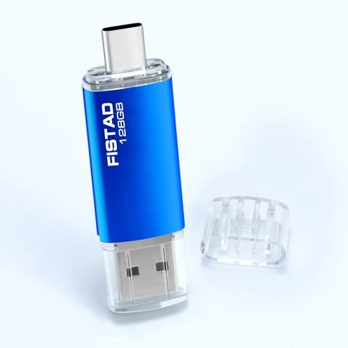 FISTAD Memoria USB C de 128 GB, 2 en 1, OTG, 128 GB, USB 2.0, tipo C, para smartphones, PC, portátiles, etc. (azul)
