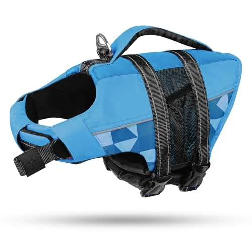 Oferta limitada: CITÉTOILE Chalecos Aalvavidas para Perros, Flotador Ajustable para Mascotas con Asa, Traje de Baño de Seguridad para el Agua para Navegar en la Piscina de la Playa, Azul, XS de 32.99 € a 32.99 € (ahorro 0.00%)