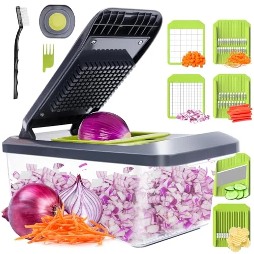 Affettatrice Mandolina per Verdure Multifunzione Tagliaverdure - Taglia Verdure Manuale con 6 Lame, Frutta Cipolla Patate Cubetti Julienne, Mandolina per Verdure Regolabile