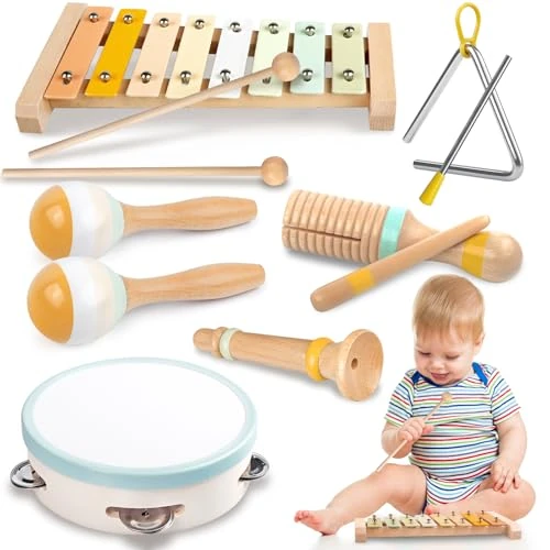 Limitiertes Angebot: Fortand Musikinstrumente für Kinder, Musik Holzspielzeug ab 3 Jahre Kinderspielzeug Trommel Maracas Triangel Xylophon für Kinder Montessori Spielzeug Holz Percussion Set für Musikalische Früherziehung von 29.99 EUR auf 19.49 EUR (Spare 35%)