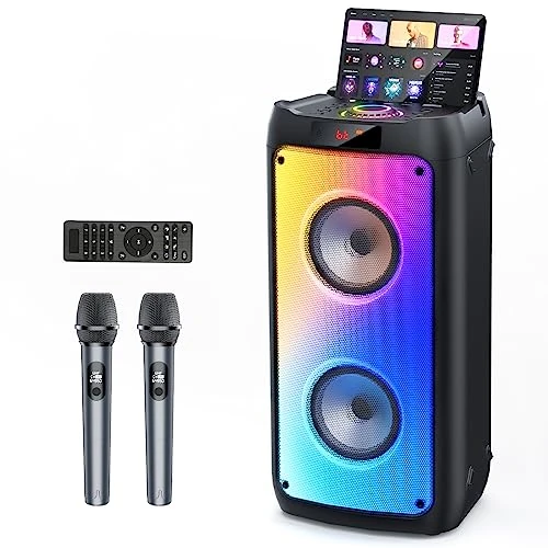 JYX Karaoke Machine met 2 Draadloze Microfoons, Podium Subwoofer Complete Professionele Draagbare Bluetooth Karaoke Luidspreker voor Volwassenen en Kinderen, PA Systeem voor Grote Feesten