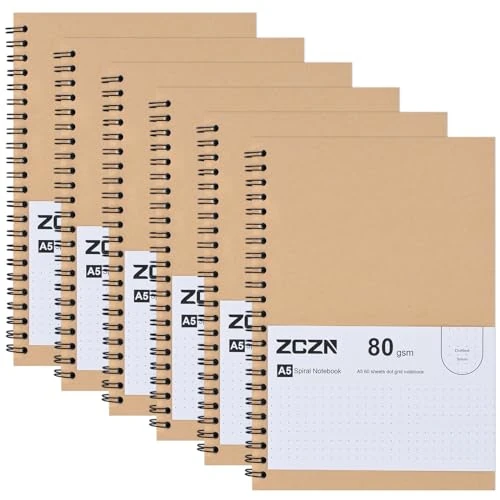 Limited-time offer: ZCZN A5 Dotted Notebook, 6-Pack Spiral Bound, 120 Pages/60 Sheets from 9.99 £ to 9.99 £ (save 0.00%)