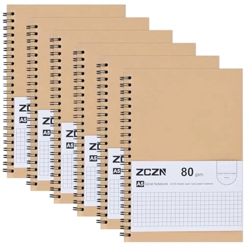 Offerta a tempo: ZCZN-Quaderno Appunti a Spirale, Taccuino a Quadretti A5, Confezione da 6 Quaderni-60 Fogli/120 Pagine- Carta 21x14 CM, Utilizzato per Scrivere Note, Diario o Agenda, Quadretti - 28% da 17.99 € a 12.91 €