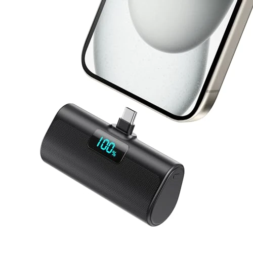Mini Powerbank 5200 mAh, Small Power Bank USB C PD External Battery, Compact LCD Digital Display Battery Pack Compatible with iPhone 16/15, Samsung S22/23 Series, Note20/10 Series, Huawei, iPad