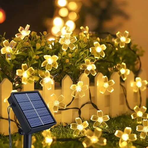 Limited-time offer: Solar String Lights Outdoor Garden, 14m 120 LED Solar Cherry Blossoms Fairy Lights, 8 Modes Solar Powered Flower Lights, Waterproof Sakura Flower Decoration for Garden Wedding Yard Wall Christmas from 11.99 GBP to 11.99 GBP (save 0%)
