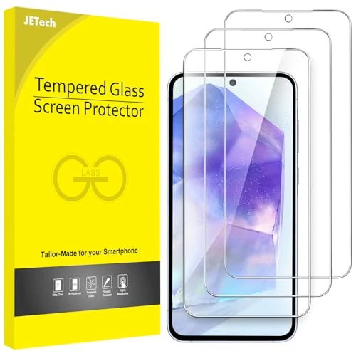 JETech Protector de Pantalla para Samsung Galaxy A55 5G 6,6 Pulgadas, Cristal Vidrio Templado 9H, Anti-Arañazos, HD Transparente, 3 Paquetes