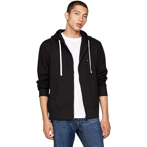 Offerta a tempo: Tommy Hilfiger Uomo Felpa con Cappuccio e Zip Essential Fleece Zip Through con Tasche, Nero (Black), M - 34% da 119.90 € a 78.93 €