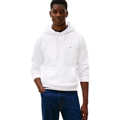 Offerta a tempo: Tommy Hilfiger Uomo Felpa con Cappuccio Essential Fleece Regular Fit, Bianco (White), L - 46% da 99.90 € a 54.29 €
