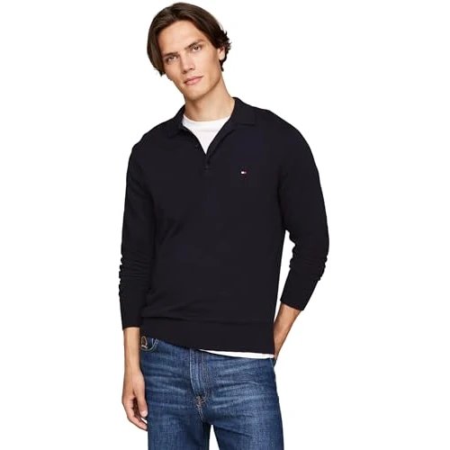 Tommy Hilfiger Pull Homme Pima Cashmere avec Col Polo, Bleu (Desert Sky), M