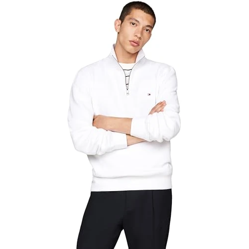 Tommy Hilfiger Men’s Essential Half Zip Fleece Sweatshirt, White (White), 3XL