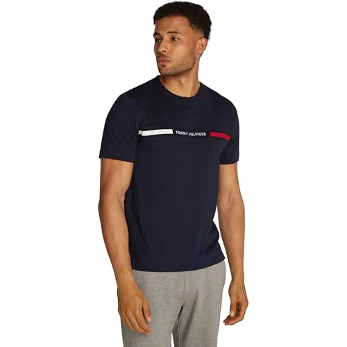 Tommy Hilfiger Heren Hilfiger borst insert TEE MW0MW36498, S/S T-shirt, blauw, XXL, Blauw (Woestijnhemel), XXL